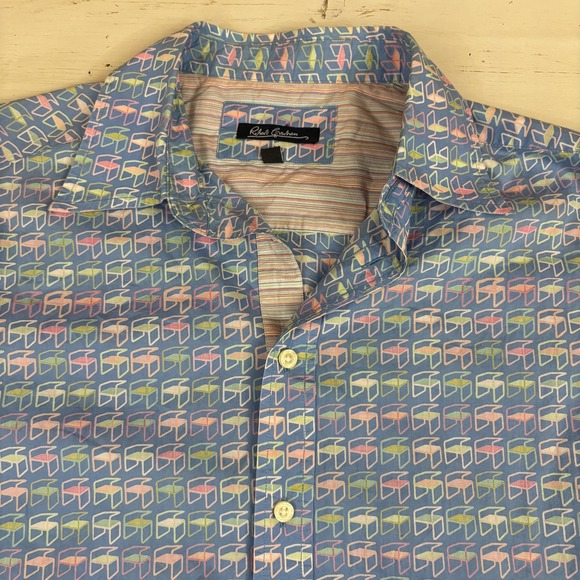 Robert Graham Other - Robert Graham Geometric Shirt Mens L Blue Cotton Short Sleeve Button-Up Casual